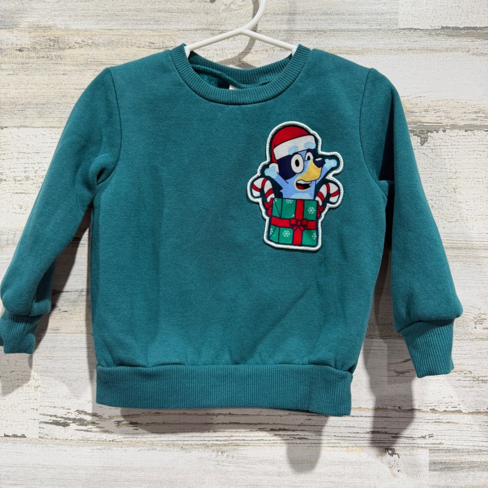 Bluey Sweatshirt Kids 18M Teal Christmas Wish List Holiday EUC